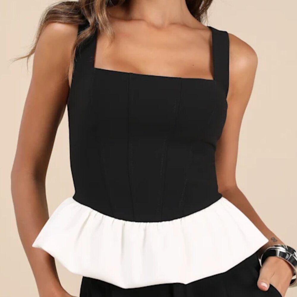 Lulus Black White Peplum Top Extra Large